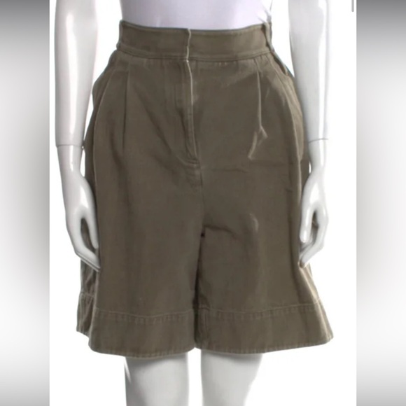 Tibi Green 100% Cotton High-Rise Shorts 
Pleated Accents Medium/Large - Picture 1 of 3